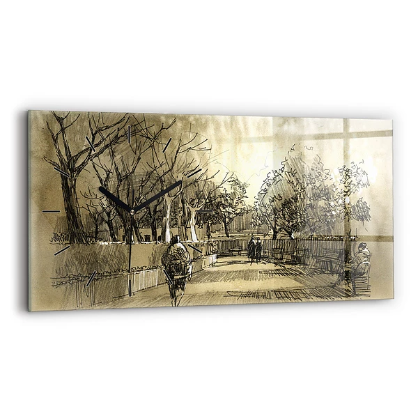Horloge horizontale en verre Parc et arbres en sépia