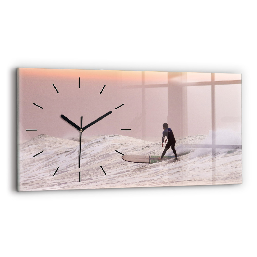 Horloge horizontale en verre Surfeur à Hawaï