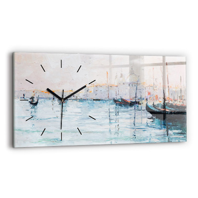Horloge murale horizontale Peinture à l'huile, yacht, mer