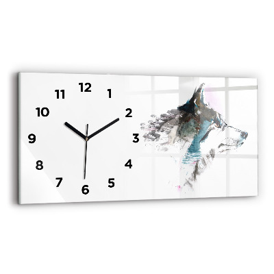 Horloge horizontale en verre Profil d'un loup peint