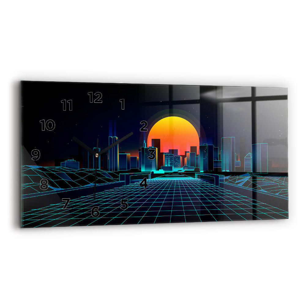 Horloge murale horizontale Ville du cyberespace