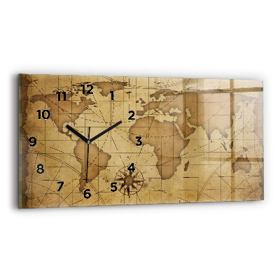 Horloge rectangulaire horizontale Carte du monde ancienne