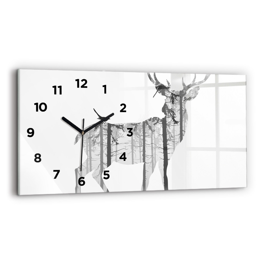 Horloge rectangulaire horizontale Silhouette d'un cerf Forêt
