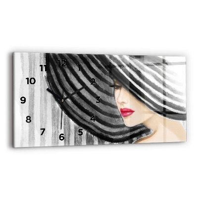 Horloge horizontale en verre Femme en noir et blanc