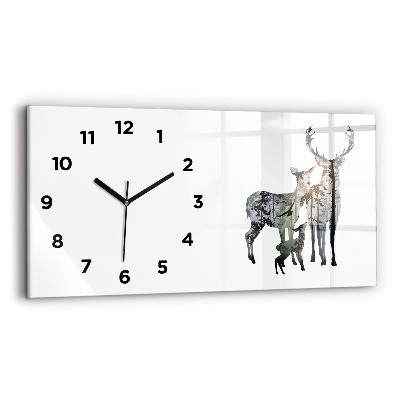 Horloge murale horizontale Famille de cerfs