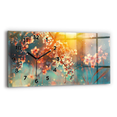 Horloge horizontale en verre Fleurs de printemps