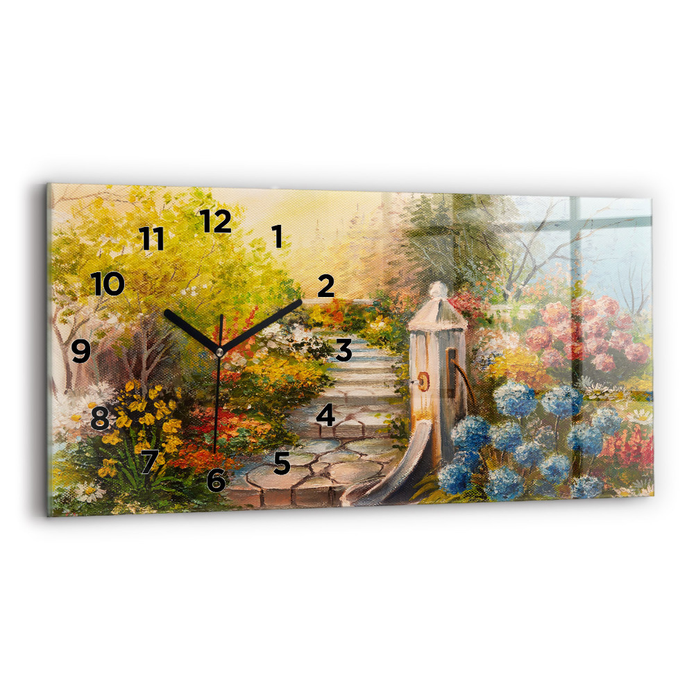 Horloge murale horizontale Composition à l'huile dans une forêt
