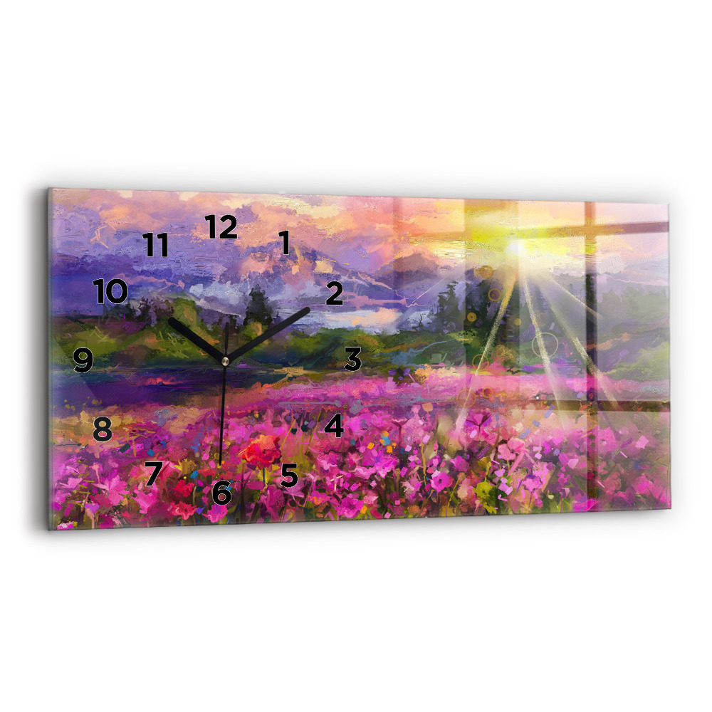 Horloge horizontale en verre Prairie au coucher du soleil