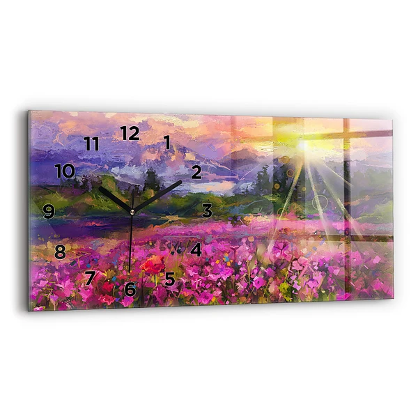 Horloge horizontale en verre Prairie au coucher du soleil