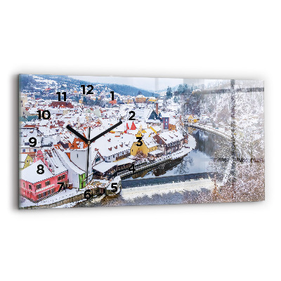 Horloge rectangulaire horizontale Panorama d'une ville en hiver