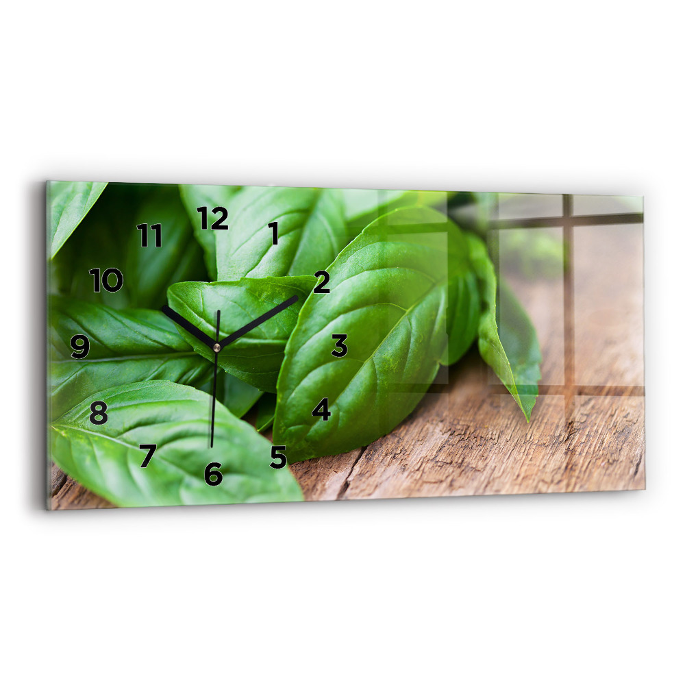Horloge horizontale en verre Feuilles de basilic