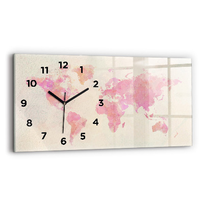 Horloge murale horizontale Aquarelle carte du monde