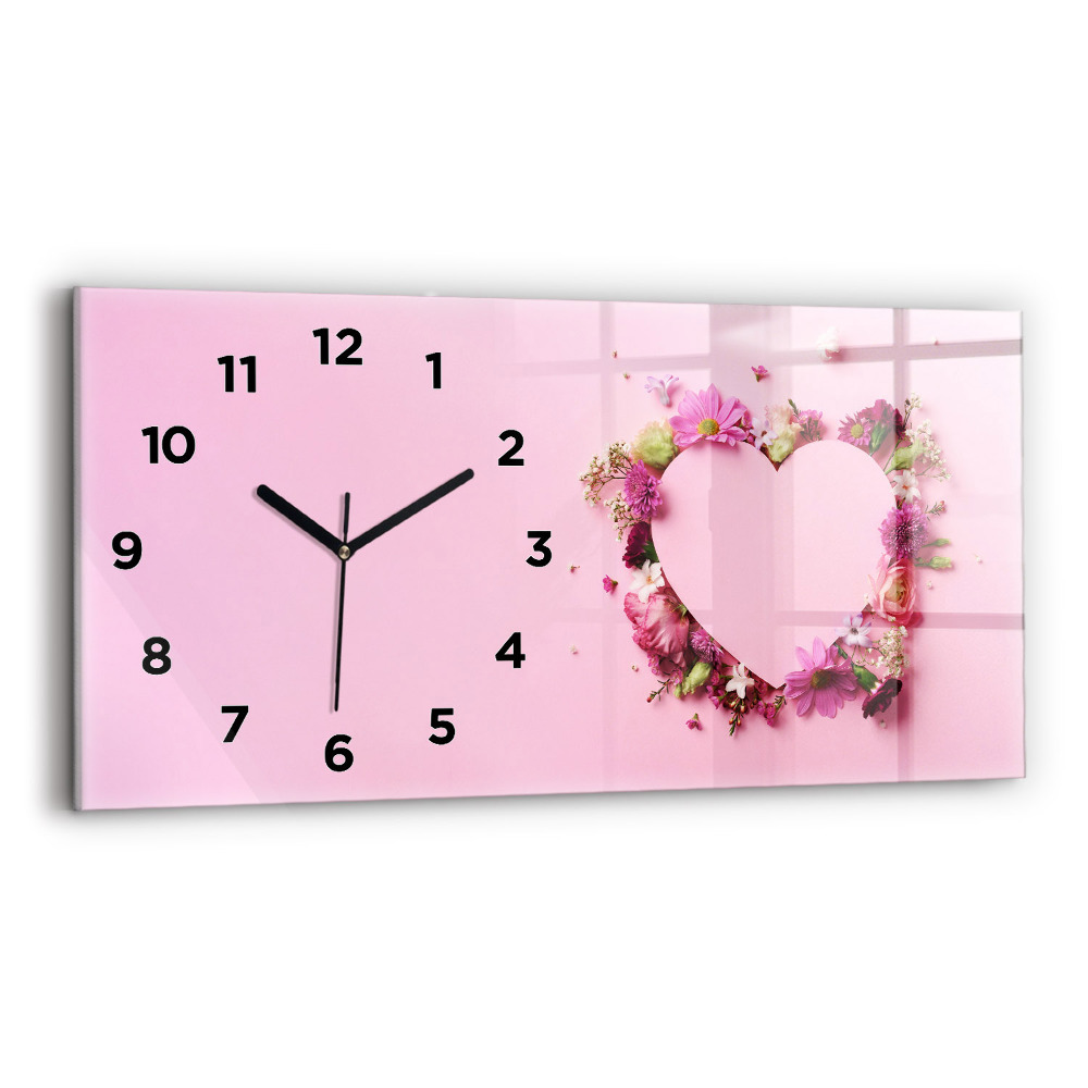 Horloge murale horizontale Cœur de fleurs