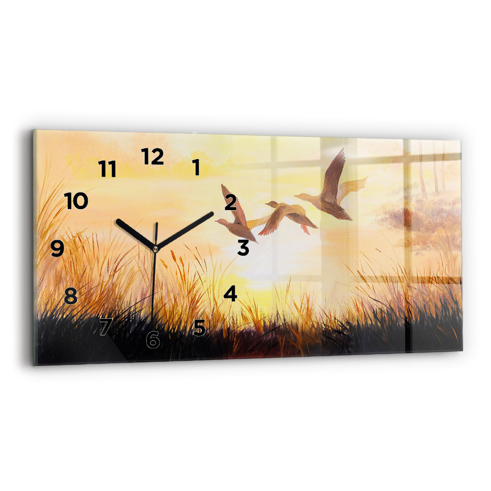 Horloge horizontale en verre Grues au coucher du soleil