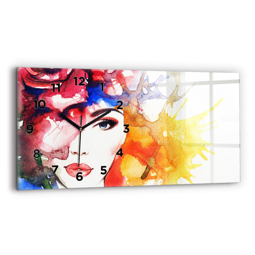 Horloge murale horizontale Portrait coloré d'une femme
