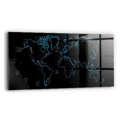 Horloge horizontale en verre Contours d'une carte du monde