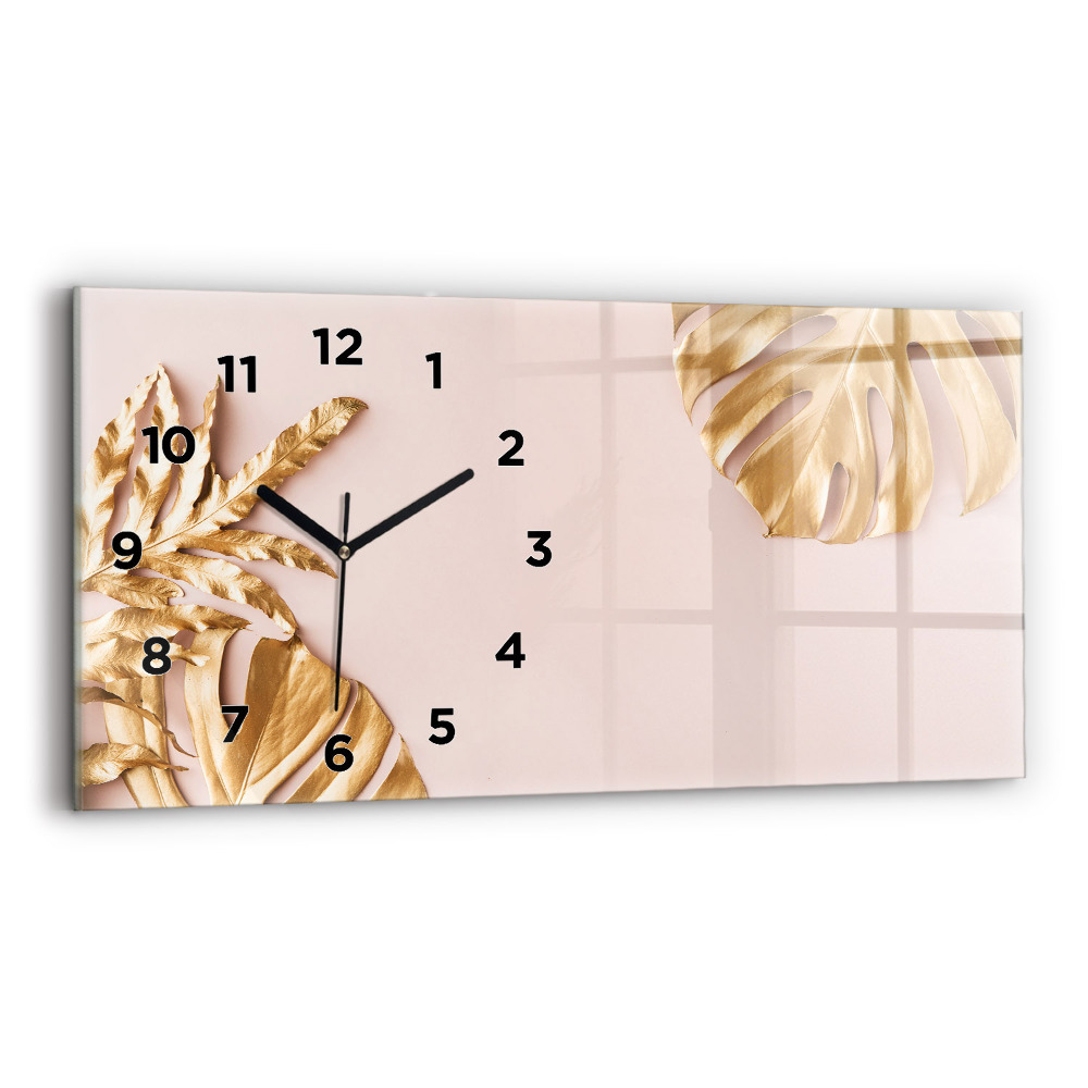 Horloge murale horizontale Feuilles tropicales dorées