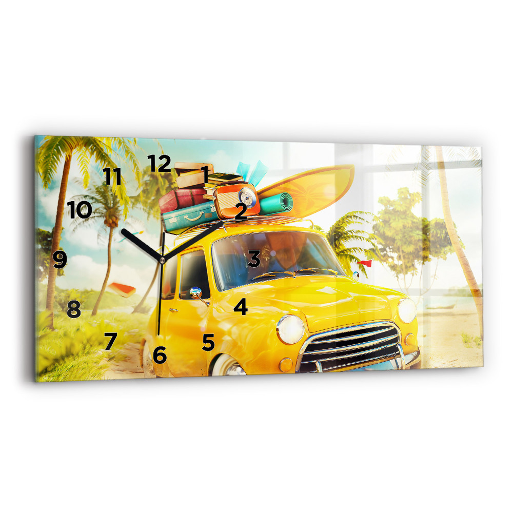 Horloge horizontale en verre Voiture avec planche de surf