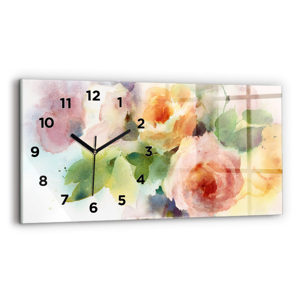Horloge rectangulaire horizontale Roses dans un vase Aquarelle