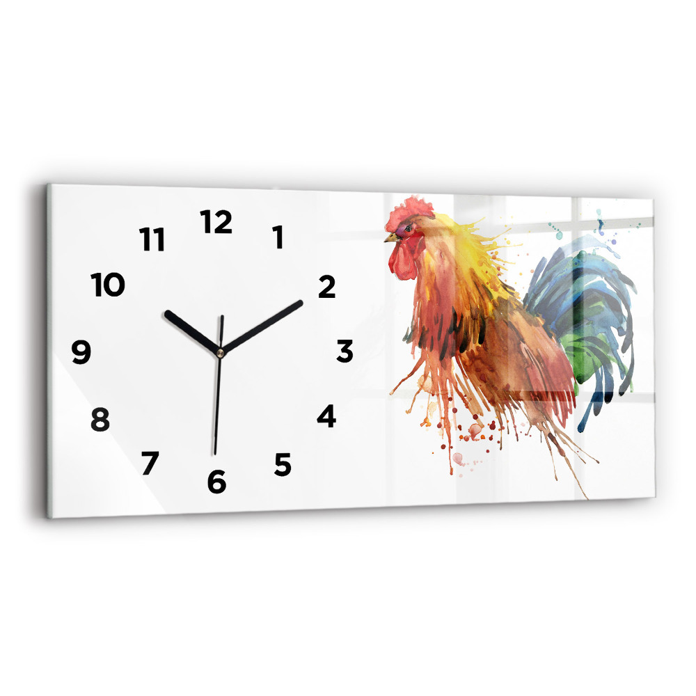 Horloge horizontale en verre Coq coloré