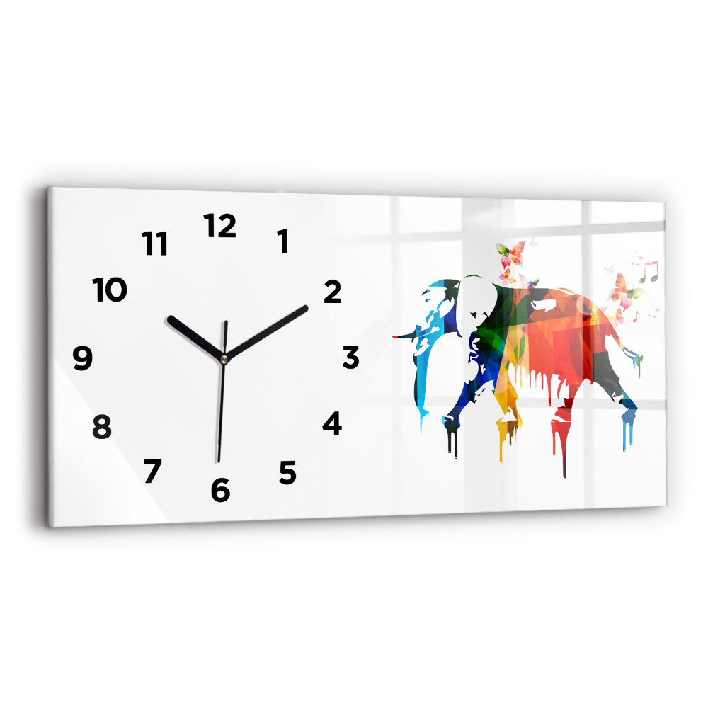 Horloge horizontale en verre Eléphant peint en couleur