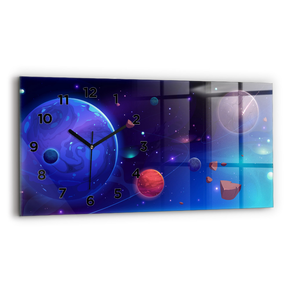 Horloge horizontale en verre Planètes galaxie