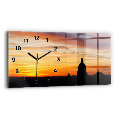 Horloge murale horizontale Bâtiment et coucher de soleil