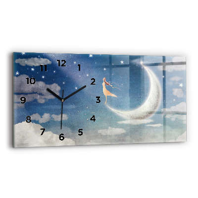Horloge horizontale en verre Fille sur la lune