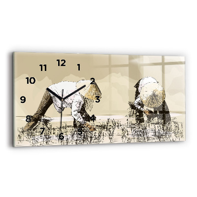 Horloge rectangulaire horizontale Femme cueillant du riz