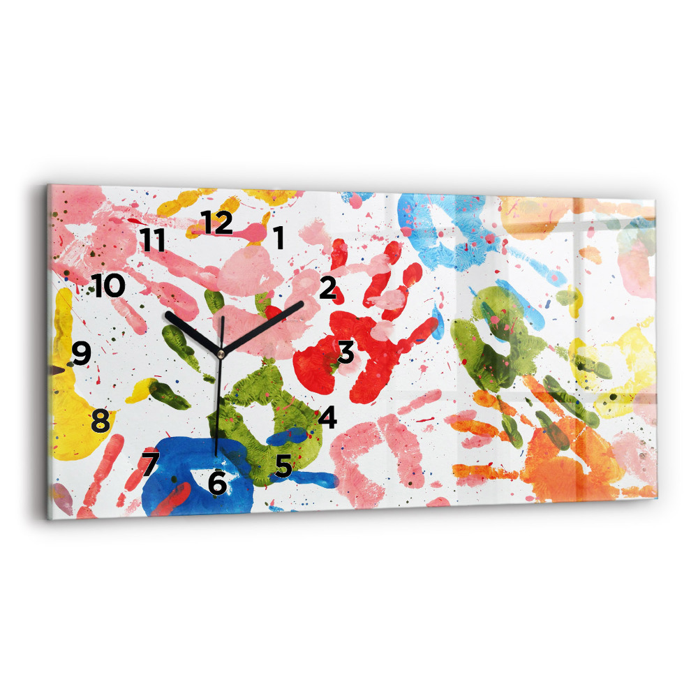 Horloge horizontale en verre Empreintes de mains d'enfants