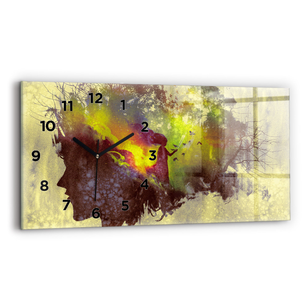 Horloge murale horizontale Femme dans la forêt