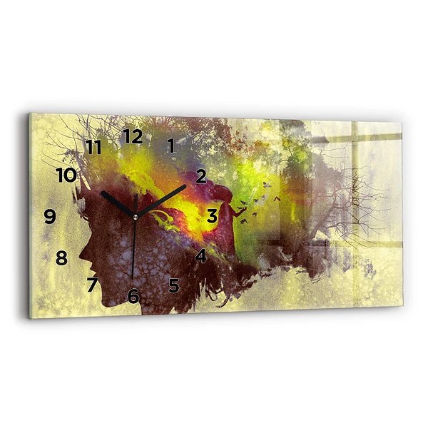 Horloge murale horizontale Femme dans la forêt