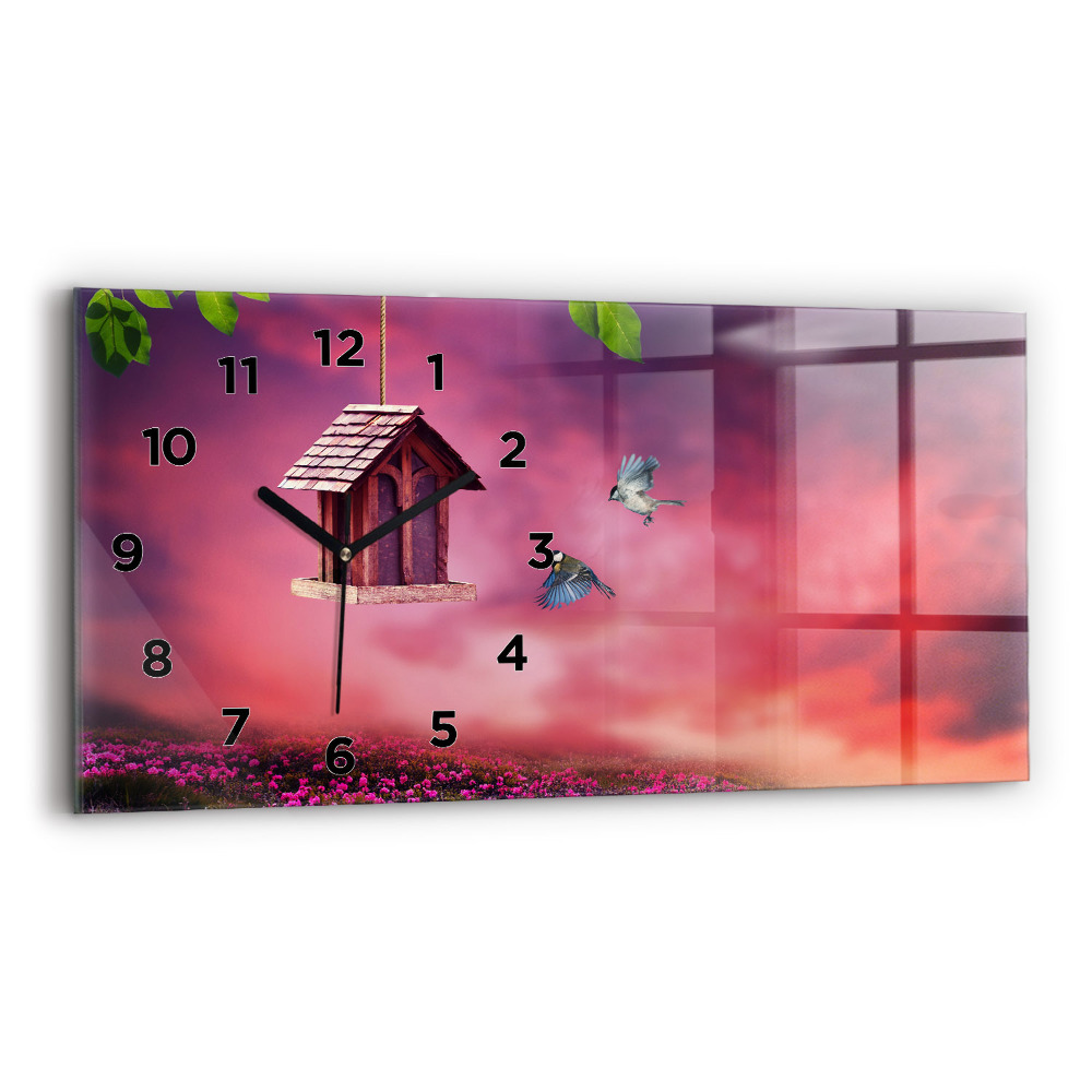 Horloge horizontale en verre Maison d'oiseau