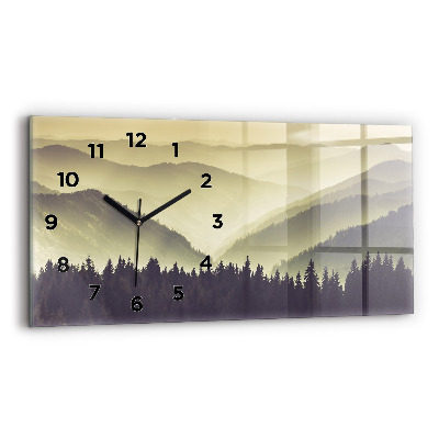 Horloge horizontale en verre Pentes de montagnes brumeuses