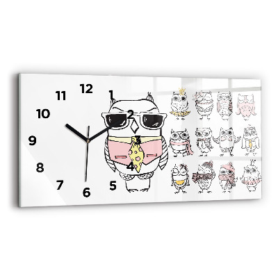 Horloge horizontale en verre Poster vintage avec des hiboux
