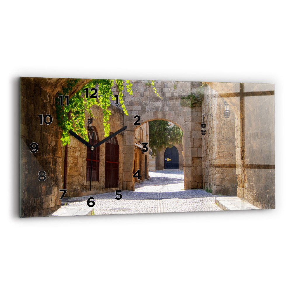 Horloge horizontale en verre Rue pittoresque de Rhodes