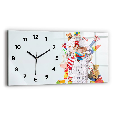 Horloge murale horizontale Panier en osier avec des jouets