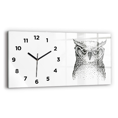 Horloge horizontale en verre Hibou dessiné avec des lunettes