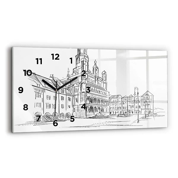 Horloge horizontale en verre Croquis de la vieille ville de Poznan