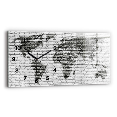 Horloge horizontale en verre Mur de briques Carte du monde