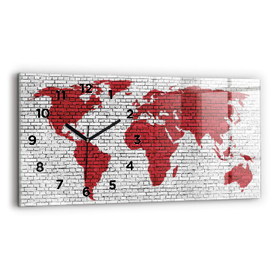 Horloge rectangulaire horizontale Mur de briques Carte du monde