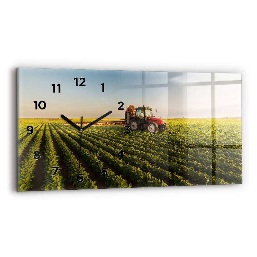 Horloge horizontale en verre Tracteur pulvérisant un champ
