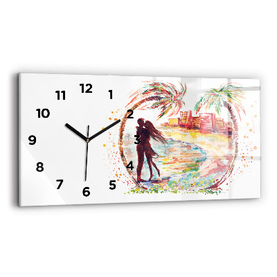 Horloge murale horizontale Aquarelle Amour à Miami Beach