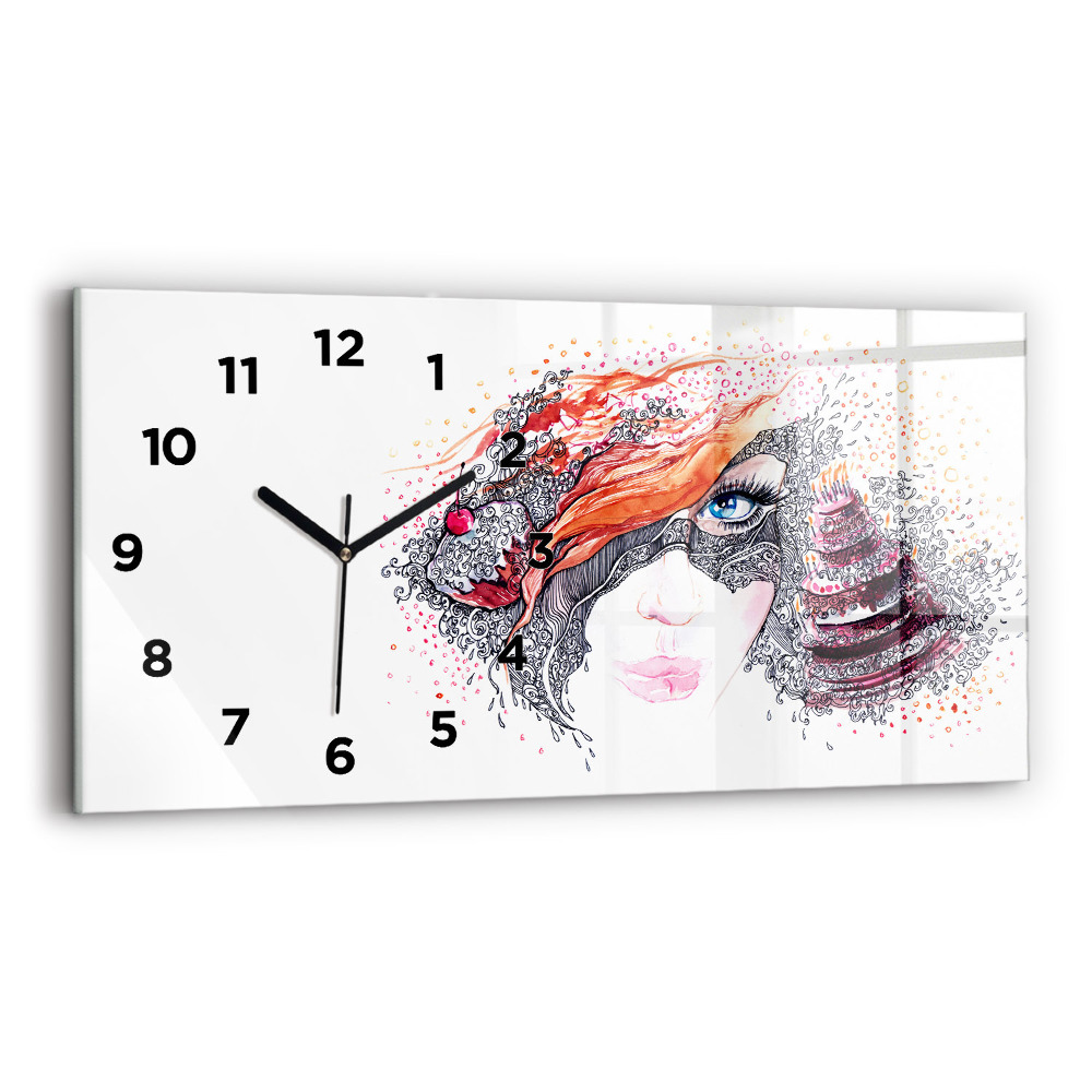 Horloge rectangulaire horizontale Femme douce avec un gâteau