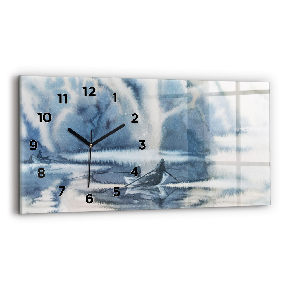 Horloge horizontale en verre Pêcheur sur un lac