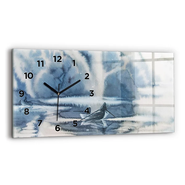 Horloge horizontale en verre Pêcheur sur un lac
