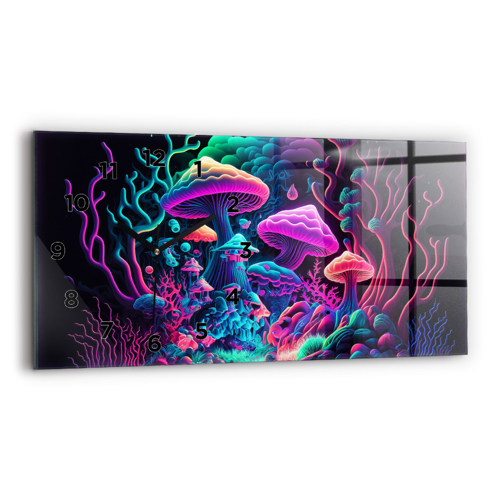 Horloge rectangulaire horizontale Champignons néon
