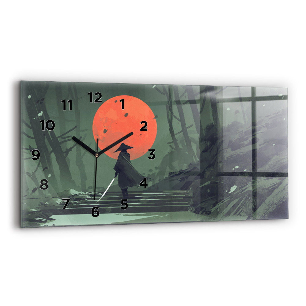 Horloge murale horizontale Samouraï dans la forêt