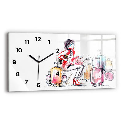 Horloge murale horizontale Femme voyageant avec sa valise