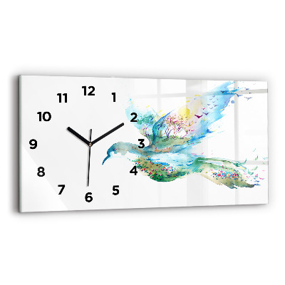 Horloge horizontale en verre Oiseau et printemps abstrait